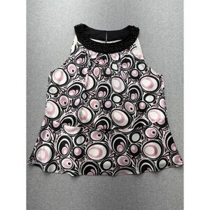 Dressbarn Woman Collection‎ Shirt Womens 18W Black Pink Beaded Neck Made USA